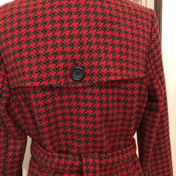 VTG Y2K Joujou Houndstooth Wool Blend Peacoat Red Black Tag L (Fit M) Holiday - Picture 7 of 15